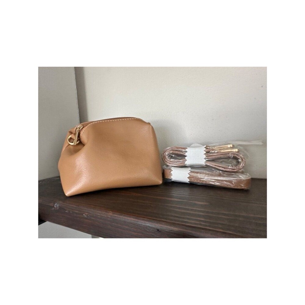 Anthropologie Vegan Leather Cosmetic Bag Micro Purse Zip Pouch Classic Brown